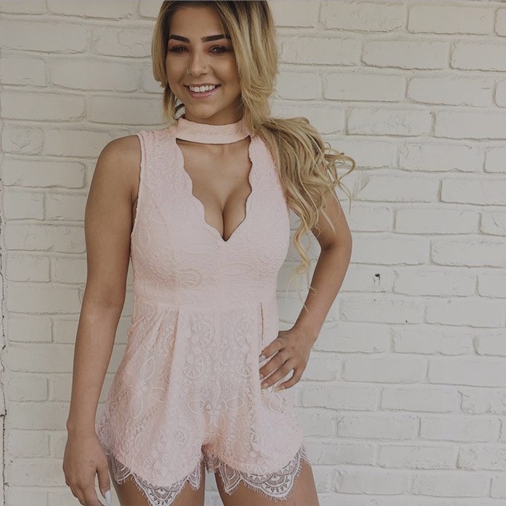 Elegant Pink Lace Romper